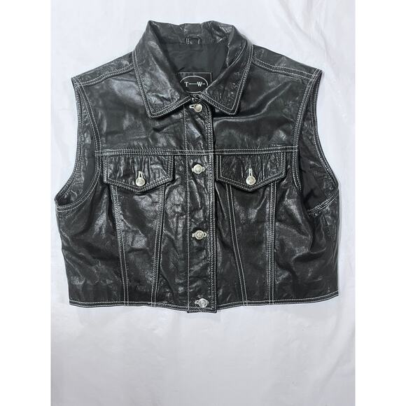 Vintage TANNERY WEST Black Leather Vest - Size L - Rare - - Picture 13 of 13